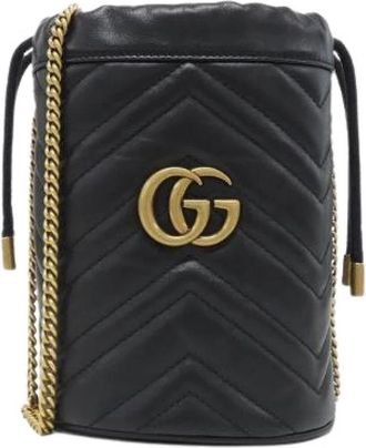 Gucci Pre-owned GG Marmont Quilted Chevron Leren Schoudertas - Dames - Vintage Tas - Zwart - ONE Size - Leer - Vintage