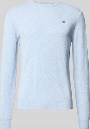 GANT Strickpullover aus reiner Lammwolle mit gerippten Abschlüssen in Hellblau Melange, Größe XXXL