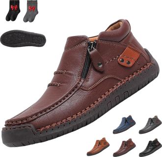 Generic Bofine Shoes for Men, Handmade Premium Leather Slip-On Driving Boot, Wide Toe Arch Support Office Shoes for Mans Casual (Brown A,9.5)