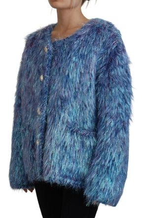 Dolce & Gabbana Womens Multicolor Polyester Fringes Coat Jacket Clothing