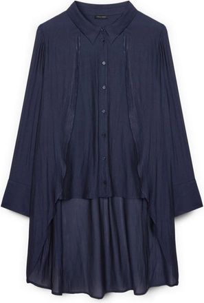 Fiorella Rubino Georgette blouse met dubbele laag draperie - Dames - Overhemden - Blauw - 3XL - Polyester - Overhemden