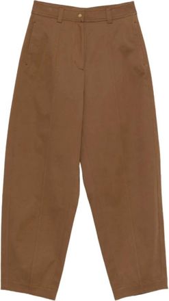 Moncler Broeken, Dames, Bruin, M, Katoen, Straight Leg Cotton Gabardine Broeken