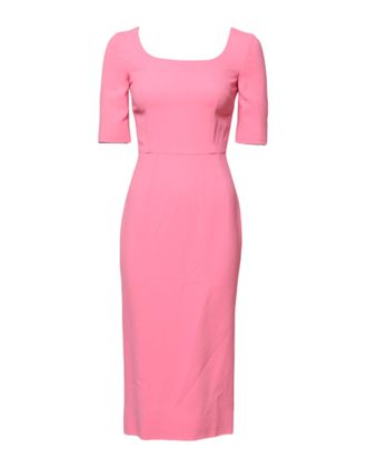 Dolce & Gabbana Pink Viscose Short Sleeve Sheath Midi Womens Dress