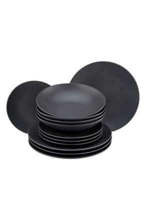 CREATABLE Tafelservice, Schwarz, Keramik, 12-teilig, Geschirr, Geschirrsets, Tafelservice