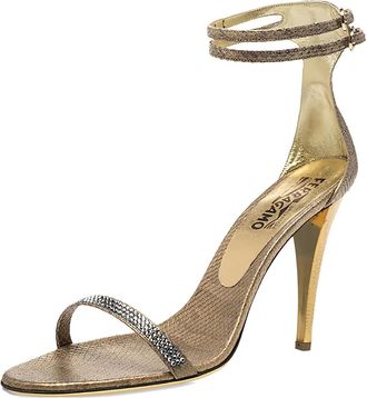Ferragamo Sandali in pelle di serpente con cristalli 110mm - Oro