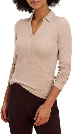 Nic+Zoe Perfect Rib Knit Long Sleeve Polo in Malt at Nordstrom, Size Xx-Large