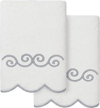 Linum Home Textiles 100% Turkish Cotton Symmetra Scallop 2Pc Embellished Hand Towel Set