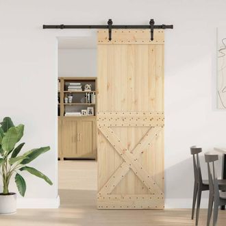 Berkfield Home Sliding Door with Hardware Set 85x210 cm Solid Wood Pine in Brown
