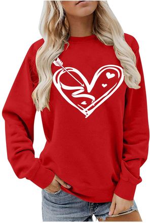 Generic Love Print Sweatshirt for Women Elegant Valentines Day O Neck Long Sleeve Sweatshirts Girlfriend Boyfriend Overesize Valentines Top Comfort Soft Date 