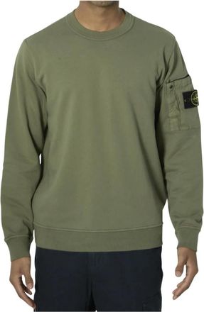 Stone Island Sweatshirt met ronde hals en kompaspatch - Heren - Sweatshirts - Groen - M - Katoen - Hoodies & sweatvesten