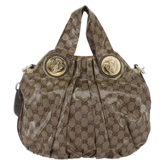Gucci Hysteria Convertible Top Handle Gg Coated Canvas Beige Canvas Handbag (Pre-Owned)