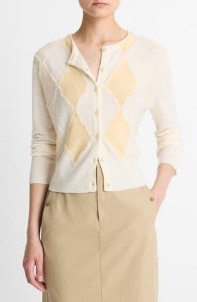 Vince Hand Cut Argyle Cardigan in Crema/palazzo/butter at Nordstrom Rack, Size X-Large