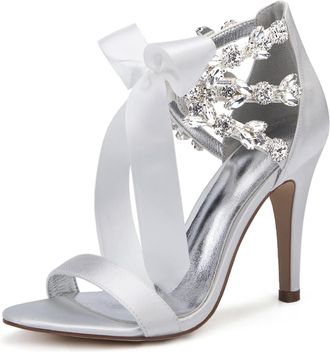 Generic Wedding Shoes Women Open Toe Heeled Sandals Sexy Stiletto Bridal High Heels for Party, Prom, Dating, Wedding 10.5Cm,Ivory,7 UK