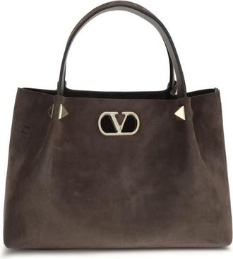 Valentino Garavani Dark Brown Soft Suede Small Tote