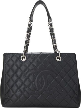 Chanel Black Quilted Caviar Leather Grand Shopping Tote (Gst) (Authentic Pre-Loved)