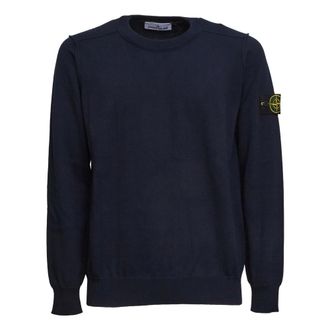 Stone Island Round-neck Knitwear, male, Blue, Size: XL Soft Cotton Crewneck