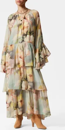 & Other Stories Ruffle Long Sleeve Tiered Maxi Dress in Mole Dusty Light at Nordstrom, Size X-Small