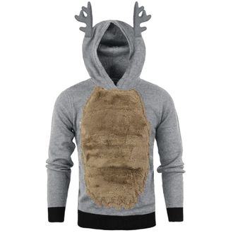 Generic Christmas Hoodie Mens Fleece Tops Long Sleeve Reindeer Funny Sweatshirts with Hood Colorblock Fluffy Pullover Novelty Jumper Tops Plush Pullover Top S