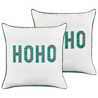Beliani Beliani - Conjunto De 2 Cojines De Algod&oacute;n Con Leyenda Motivo Navide&ntilde;o 45 X 45 Cm Blanco Joycandy