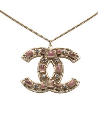 Chanel 2008 Gold Plated CC Crystals Pendant Necklace costume necklace - Oro