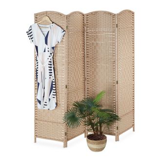 Relaxdays Relaxdays - Biombo 4 Paneles Arqueado Plegable, 180 X 180 Cm, Privacidad Para Interior, Separador Ambientes Opaco, Natural