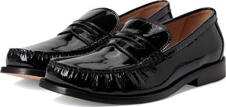Cole Haan Lana Lux Penny Loafers Remastered Womens Flat Shoes Black Crinkle Patent : 8.5 C - Wide, Leather