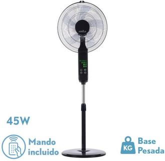 Fabrilamp Ventilador De Pie Rodium Negro 3vel 45w Regx43x40cm Oscilante 5asp.tactil C/remoto Y Temporizador