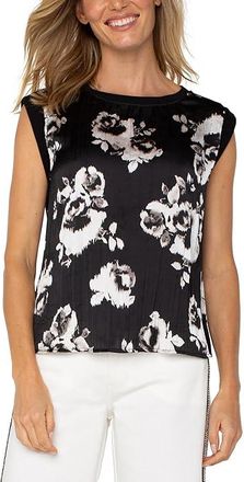 Liverpool L.A. Sleeveless Woven To Knit Top Womens Clothing Black White Floral : SM, Viscose
