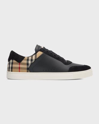 Burberry Men & apos;s Stevie Leather and Check Low-Top Sneakers