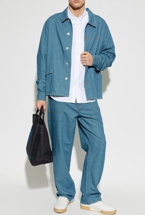 Kenzo Denim Shirt With Embroidered Logo, Mens, Blue
