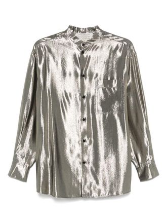 Philosophy di Lorenzo Serafini Silver Shirt In Silk Laminated-Effect