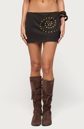 Edikted Swirl Stud Miniskirt in Black at Nordstrom, Size X-Large