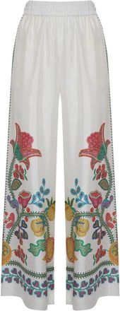 La DoubleJ Floral Palazzo Broek - Dames - Wijde Broeken - Wit - XS - Broeken