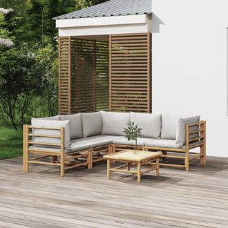 vidaXL Set De Muebles De Jard&iacute;n 6 Piezas Bamb&uacute; Con Cojines Gris Claro Vidaxl