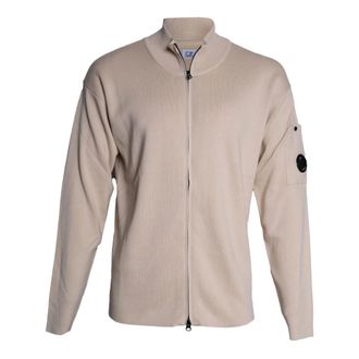 C.P. Company Cardigans, male, Beige, Size: XL Cotton Sea Island Zipped Lens Cardigan