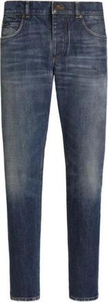 Dolce & Gabbana Logo Plaque Jeans - Heren - Slim Fit Jeans - Blauw - 2XL - Katoen - Jeans