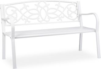Relaxdays Relaxdays - Banco Jard&iacute;n, Nost&aacute;lgico, 2 Plazas, Resistente A La Intemperie, Hierro Fundido Y Acero, 78x124,5x58cm, Blanco
