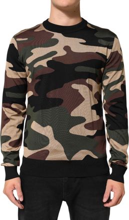 Dolce & Gabbana Multicolor Camouflage Crew Neck Men Pullover Mens Sweater