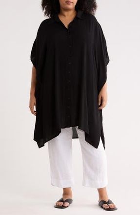 Boho Me Button Front Sharkbite Hem Cover-Up Tunic in Black at Nordstrom Rack, Size 3X