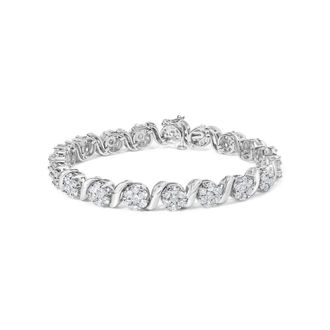 House of Brilliance 14K White Gold 7 3/8 Cttw Round Brilliant Diamond Floral Cluster and S Link Bracelet (H-I Color, SI2-I1 Clarity)