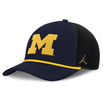 Nike Jordan Mens Michigan Primetime Rise Jordan Brand College Trucker Adjustable Hat in Blue | JC9741SMWN-SFF