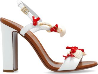 Dolce & Gabbana Sandalen met hak en applicaties - Dames - Sandalen met hakken - Wit - 35 EU - Leer - Schoenen