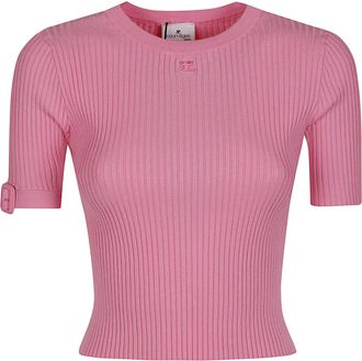 Courr&egrave;ges Round Neck Ribbed Viscose-Blend Knit Top