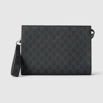 Gucci Grey Trim Small Pouch, Black, GG Canvas