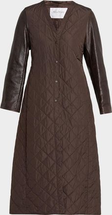 Max Mara Quilted Leather-Sleeve Coat