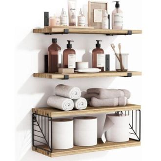 OEM Estantes Flotantes De Ba&ntilde;o De 3 Y 1 Nivel, Estantes De Madera R&uacute;stica De 40 Cm, Decoraci&oacute;n De Pared Para Ba&ntilde;o, Sala De Estar, Dormitorio Y Cocina (mar
