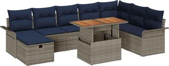 vidaXL Conjunto De Sof&aacute;s De Jard&iacute;n 9 Uds. Gris Rat&aacute;n Sint&eacute;tico Vidaxl