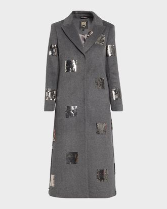 Milly Wanda Sequin Peak-Lapel Coat