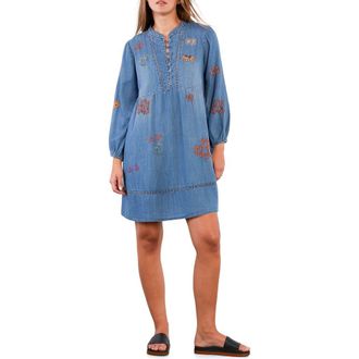 BILLY T La La La Embroidered Long Sleeve Denim Dress in Washed Denim at Nordstrom, Size X-Large