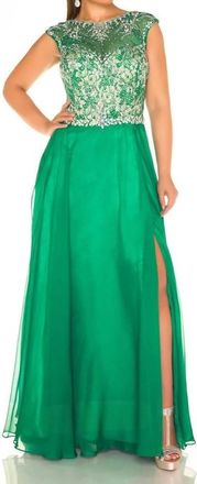 Mac Duggal Embellished Prom Dress In Emerald